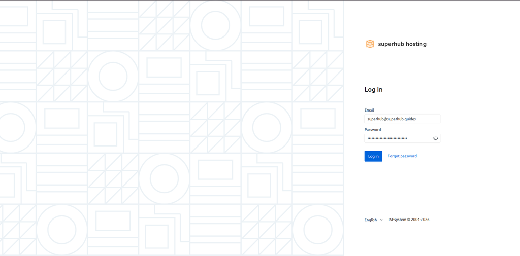 VMmanager — окно входа в панель