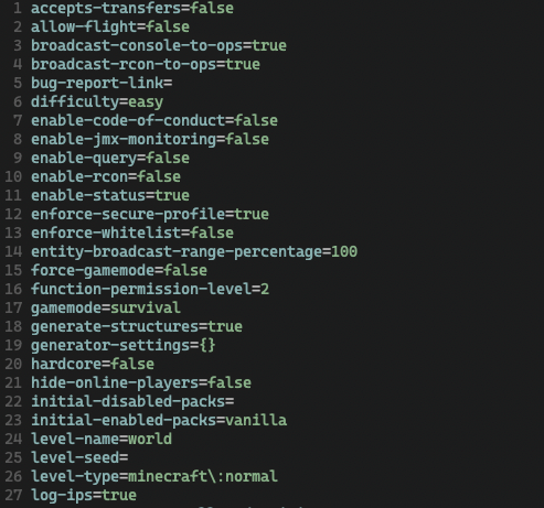 Фрагмент server.properties