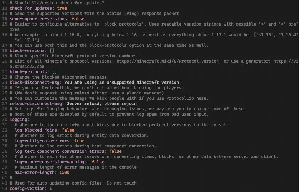 Фрагмент конфига ViaVersion