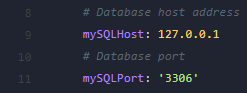 Стандартные значения для mySQLHost и Port