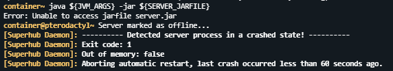 Exit code: 1 - Unable to access jarfile
